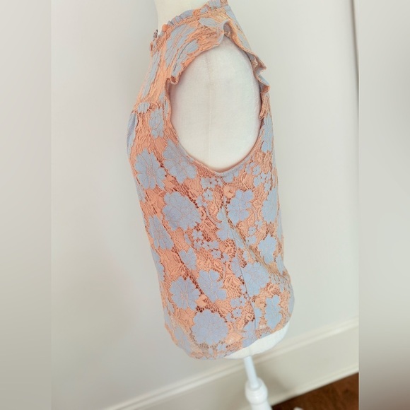 Monteau Lace & floral sleeveless lined top Size Large light blue & tan - Picture 7 of 13